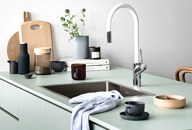 Kitchen benchtop and cabinetry featuring Laminex Colour Collection in Spinifex